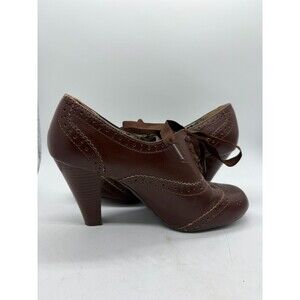 American Eagle Women's Brogue Oxford Heels Brown Faux Leather US 6.5 Floral